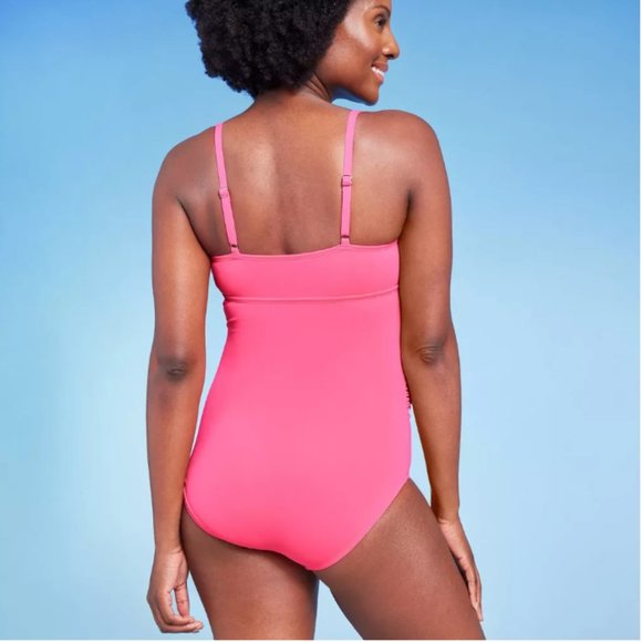 Isabel Maternity Ruffle Neck One Piece Pink Maternity Swimsuit - Picture 5 of 8